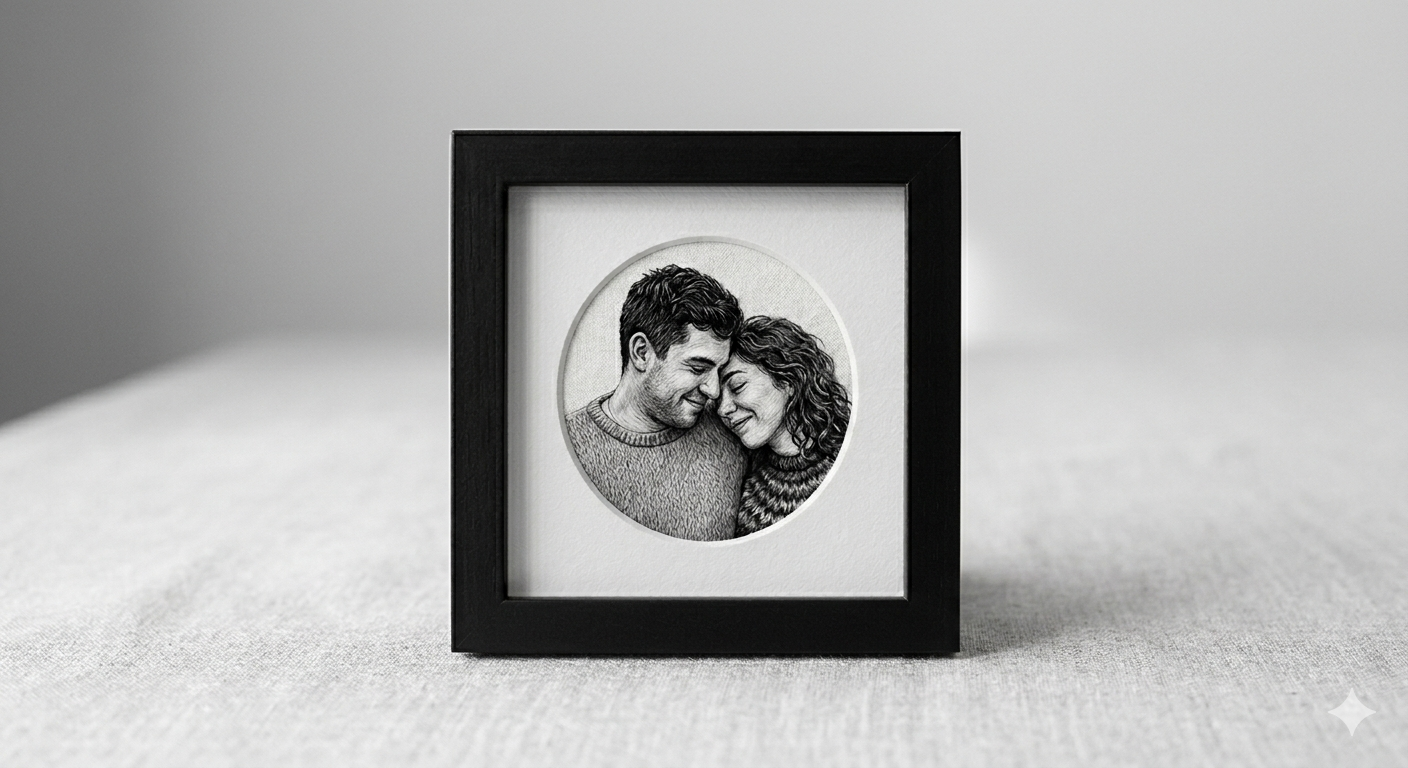 Black & White Embroidery Photo Frames